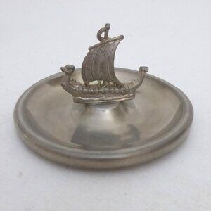 VINTAGE NORWAY VIKING SHIP PEWTER ASHTRAY DISH